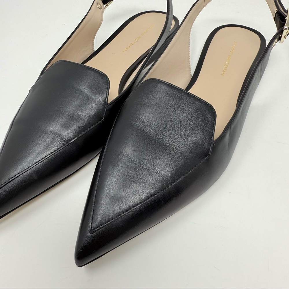 New Stuart Weitzman Ryder Slingback Flat Black Sz 8.5 - Picture 12 of 14